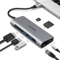 Usb C Hub, VIVK 7-in-1 Type C Stable Hub with 1000Mbps Ethernet Port, 4K HDMI , 2 USB 3.0 Ports, SD/TF Card Reader, Charging with 60W Power, for Mac Pro and Other Type C Laptops