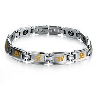 Buddhist Literal Titanium Stainless Couple Bracelet Inlay Magnetic Stone Anti-Fatigue and Anti-Radiation Bracelet(Men's Bracelet)