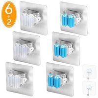 yong Broom Mop Holder Wall Mount Broom Mop Holder Self Adhesive Wall Mount No Drilling Super Anti-Slip Holder Hanger Organizer (6 pcs + Give 2 pcs Traceless Hook)
