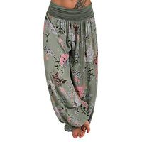 Meikosks Ladies Loose Pocket Harem Pants Floral Print Pants Oversized Casual Trousers Wide Leg Pants Army Green