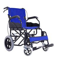 LYSTC Portable Aluminum Alloy Folding Adult Wheelchair,with Desk Arms and Handle Brake Portable Push-Chairs,Storage Bag and Seat Belt,for Old People Pregnant Women,Orange