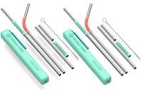 Asobu Reusable Metal and Silicone Straw with Cleaning Brush and Case (Mint Coral 2)