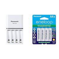 Panasonic "Advanced" eneloop Individual Battery 3 Hour Quick Charger with 4 LED Charge Indicator Lights, White & BK-3MCCA8BA eneloop AA 2100 Cycle Ni-MH Pre-Charged Rechargeable Batteries, 8 Pack