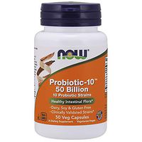 NOW Supplements, Probiotic-10, 50 Billion, with 10 Probiotic Strains, Strain Verified, 50 Veg Capsules