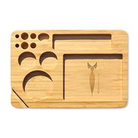 Bamboo Rolling Tray 9 x 6 Inches Cut Outs for Rolling Paper Grinder Pre Rolled Cones Dab Tools Dab Mat and Stash Container