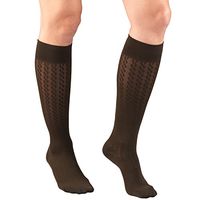 Truform Compression Socks, 15-20 mmHg, Women's Dress Socks, Knee High Over Calf Length, Brown Cable Knit, Large
