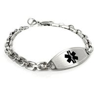 My Identity Doctor - Custom Engraved Medical Alert Bracelet, 316L Steel Matte 6mm Links - Black - Wrist Size 5.75 Inch
