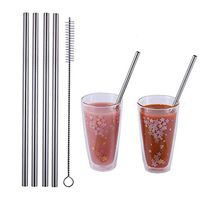 Mcool 4Pcs Smoothie Straws 9.5" 0.32 Inch Width Big Enough for Smoothies Stainless Steel Eco-friendly Reusable Drinking Straws for Yeti Tumblers (9.5" Straight)+ 1 Green Storage Pouch