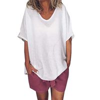 Meikosks Women's Summer T-Shirt O-Neck Short Sleeves Tops Solid Color Plus Size Blouses White