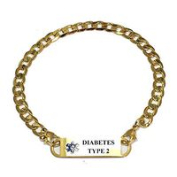 Pre-Engraved Gold Plated Curb Link"Diabetes Type 2" Medical ID Bracelets for Women