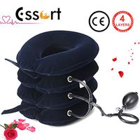 Cervical Neck Traction Device by ESSORT, 4 Layers Inflatable Adjustable Neck Brace Stretcher Posture Corrector, Air Pump Neck Support, for Neck Pain Relief, Spine Alignment (Steel Ball Air Stopper)