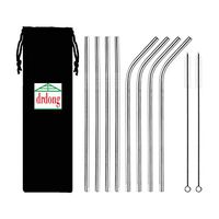 drdong-Set of 8 Reusable Stainless Steel Metal Straws, 8.5-inch long, 6 mm Wide, 20oz Tumblers Compatible - 4 Straight, 4 Bent, 2 Brushes,1 bag