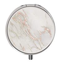 Pill Case - Compact 3 Compartment Medicine Organizer, Customized Round Pill Box for Pocket Traveling and Daily Needs - Rose Gold Marble