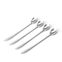 BCHZ 4 Pcs 7" Long Handle Ice Dessert Sundae Coffee Sundae Cream Spoon Clean Steel