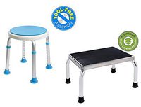 Vaunn Medical Bathroom Safety Bundle - Rotating Shower Stool Chair and Foot Step Stool