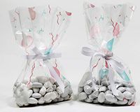 Blue & Pink Balloons Baby Shower Cellophane Treat Party Favor Bags with Grosgrain Ribbon Ties. Pack of 12 Large Goodie Gift Bags Great for Boys,Girls,Gender Reveal,1st Birthday. Blue,Pink,White