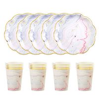 Marbleized Paper Plates Cups, Kate Aspen 16Pcs 9 Inch Heavy Duty Disposable Party Plates, 16Pcs 8 oz Paper Cups Drinkware, Party Supplies for Birthday, Baby Shower, Wedding and Anniversary
