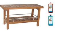 AquaTeak Patented 36" Spa Teak & Stainless Shower Bench with Shelf & AquaTeak Two-Step Care Kit