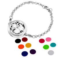 HOUSWEETY Aromatherapy Essential Oil Diffuser Bracelet Locket Jewelry with 11 Refill Pads (Engraving)