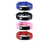 VNOX Customize Medical Alert ID Bracelet-4 Color/Set Silicone Rubber Stainless Steel ID Adjustable Wristband