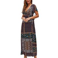 Cliramer Women's Summer T Shirt Beach Party Print Long Dresses Sleeveless Loose Swing Casual Maxi Dress with Pockets Dark Blue