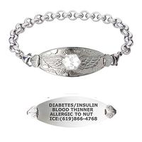 Divoti Custom Engraved Medical Alert Bracelets for Women, Stainless Steel Medical Bracelet, Medical ID Bracelet w/Free Engraving – Angel Wing Tag w/Elegant Rolo -White-7.0"