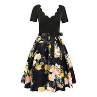 Cliramer Women's Summer Fashion Holiday Loose Swing Casual Dot Elegant Wave Boho Floral Party Midi Dress Yellow