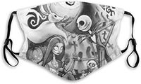 OIVU 3 Jack and Sally Nightmare Before Christmas (43) Mouth Guard with Filter Unisex Anti-Dust Washable Reusable Mouth Guard for Kids Teens Adults,Black,Medium