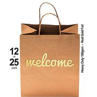 Welcome Wedding Gift Bags - 12 Pack - 180gsm High Quality Heavy Duty - Double Sided Gold Foil - 10.5" x 8.25" - Cute & Perfect for Weddings, Baby Showers, Bridesmaids, Birthday & Party Guests/Favors