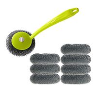 BESTONZON 8PCS Stainless Steel Wire Ball Brush with Handle Kitchen Cleaning Brush Scouring Pad Scrubber (Green)