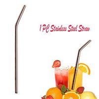 Bent Stainless Steel Straws Reusable Drinking Metal Straws Recylable Smoothie Straws - Ecofriendly, Washable, 1PC (Rose Gold)