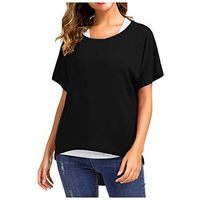 Theoylos Women's T-Shirts Casual Large Size Short Sleeve Ladies Loose Batwing Sleeve T-Shirts Irregular Hem Tops Black