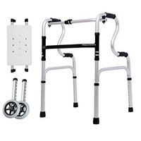 Walkers Xinjin Folding Aluminum Elderly Walking Frame with Seat Plate and 2 Replacement Castors Can Be Used to Assist Walking and Bathroom Bench