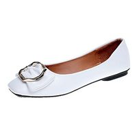 Amlaiworld Women Working Shoes Summer Dress Sandals Shallow Bowknot Square Buckle Low Heel Shoes Pointed Single Shoes White