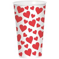 Amscan 420099 Valentine's Day Cups, 32 oz, Red & White