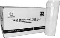 PlasticMill 33 Gallon Garbage Bags, Drawstring: Clear, 1.3 Mil, 33x39, 100 Bags.