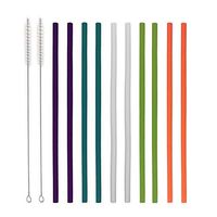 Malier Reusable Silicone Drinking Straws - Regular Durable Flexible Straws, Extra Long for 30 oz and 20 oz Tumbler Yeti with 2 Cleaning Brush & 1 Storage Pouch - 10 straight