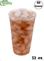 Iced Coffee Go Cups and Lids | Cold Smoothie | Plastic Cups with Lids | 32 oz Cups, 50 Pack | Clear Plastic Disposable Pet Cups | Ideal for Coffee, Parfait, Juice, Soda, Cocktail, Party Cups
