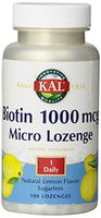 KAL Biotin 1000 Lozenge Tablets, Lemon 1000 mcg, 100 Count