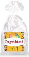 Rainbow Balloons On Orange Congratulation! Party Favor Bags with Ties - 12pack