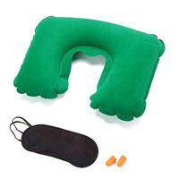 EAR PLUGS QUIET Sleeping earplugs, Travel earplugs, Flocking PVC Inflatable u-Shaped Pillow Travel Set Portable Neck Pillow Eye Cover earplugs Three-Piece, 3 Pieces,Green