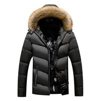 💕 HebeTop 💕 Men's Water-Resistant Hooded Thickened Insulated Quilted Puffer Coat Heavy Padded Winter Parka Anorak Jacket Dark Gray