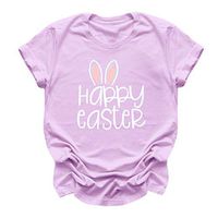 Eoeth Blouse Pullover for Women Happy Easter Letter Printed Short Sleeves Casual O-Neck Tops Shirts T-Shirt Tracksuits Tee Pink