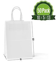 10 X 5 X 13 White Kraft Paper Gift Bags Bulk with Handles [50Pc]. Ideal for Shopping, Packaging, Retail, Party, Craft, Gifts, Wedding, Recycled, Business, Goody and Merchandise Bag (White)