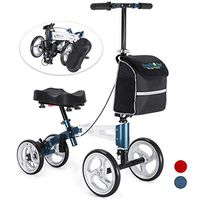 Health Line Massage Products Aluminum Knee Scooter Steerable Knee Walker w/Strong Disc Brake & Large Bag, Crutches Alternative for Foot Injuries Ankles Surgery, Compact & Portable, Royal Blue & White