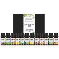 HERBROMAS - ESSENTIAL OIL SET for Aromatherapy Diffuser [Essential Oils Lavender, Eucalyptus, Peppermint, Lemongrass, Rosemary, Frankincense, Pin Tree, Tangerine, Grapefruit, Lemon] Pack 12 x 10ml