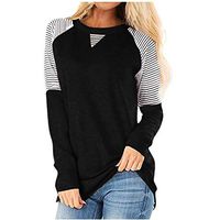 Meikosks Women's Stripe Long Sleeve T Shirt Color Block Blouses Classic Fit Tops Casual Pullover Black