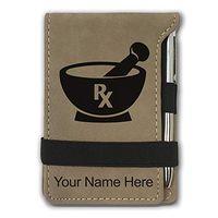 Mini Notepad, Rx Pharmacy Symbol, Personalized Engraving Included (Light Brown)