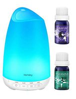 Homasy Aromatherapy Diffuser & Essential Oil Set, 150ml Mini Ultrasonic Diffuser with Sleep Mode, Lavender + Eucalyptus(10ml/Bottle), Auto-Off and 8 Color LED Lights for Room Baby