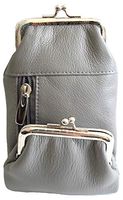 Pure Leather Cigarette Case Coin Pouch Combo 2 Snap + Zipper Pocket Fit 100's King - Grey